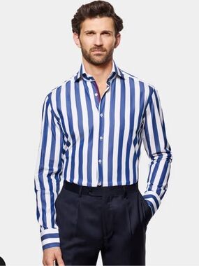 NWOT Suit Supply Men's Navy Blue and White Vertical Stripe Dress Shirt
